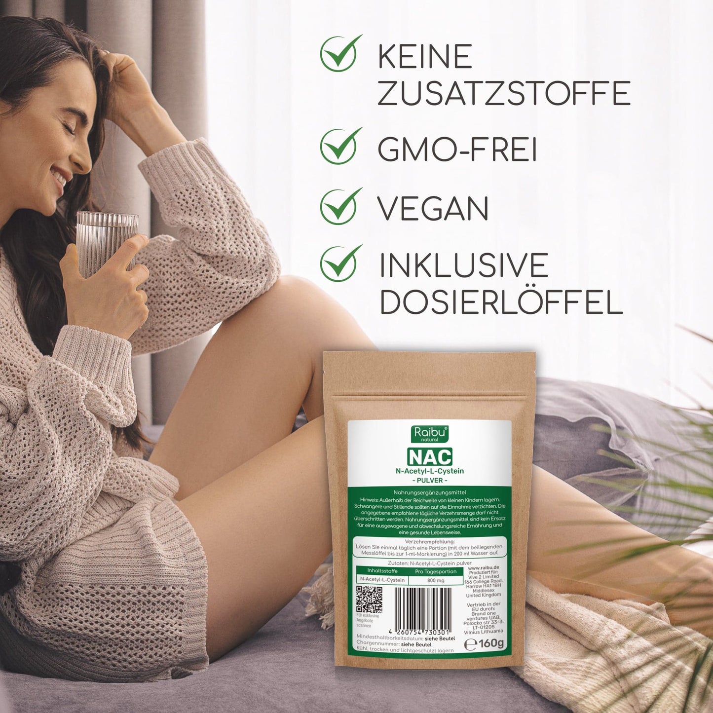 160 Gramm NAC-Pulver | Vegan & Hochdosiert | Für mehr als 6 Monate