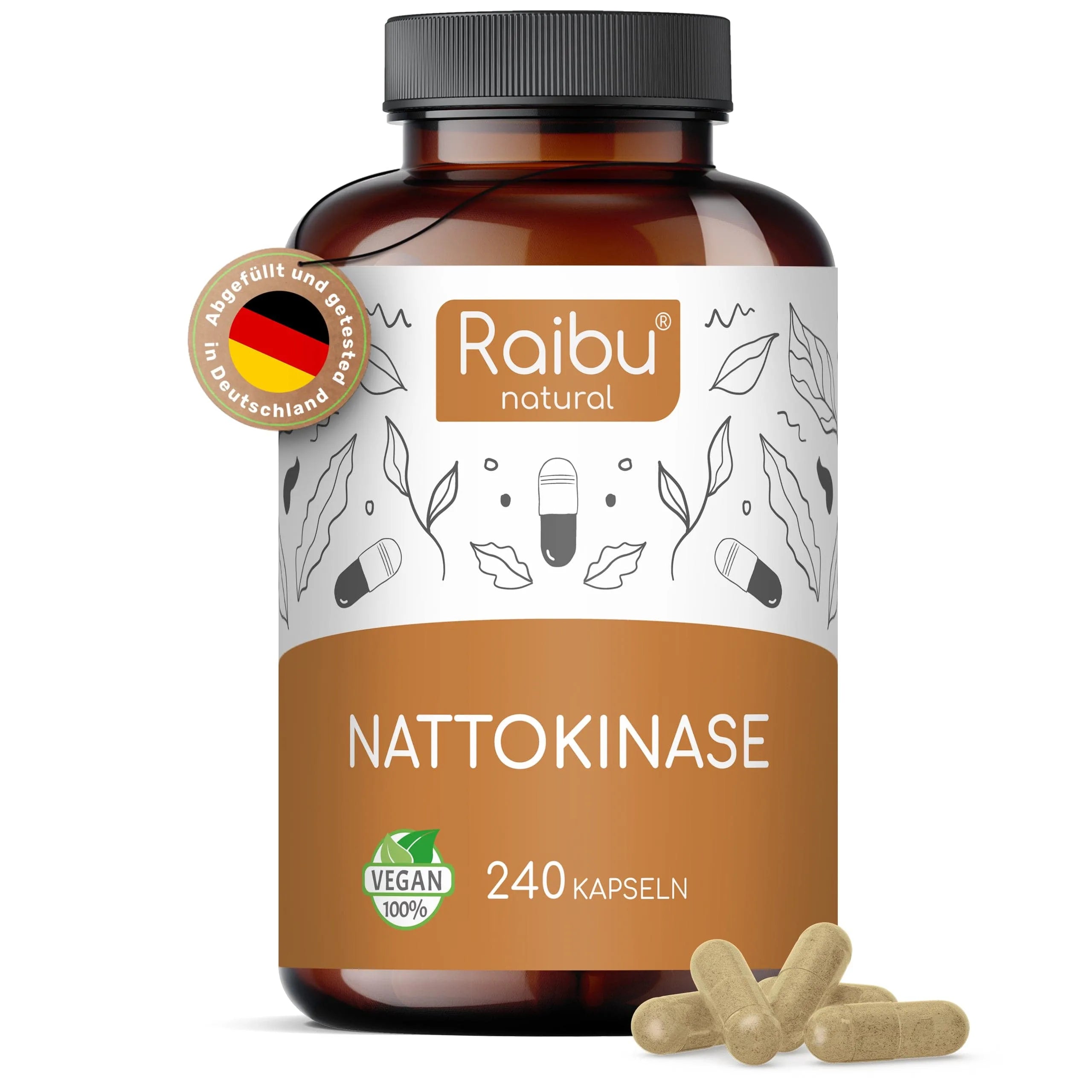 100mg Nattokinase Kapseln Hochdosiert & Vegan Raibu Natural