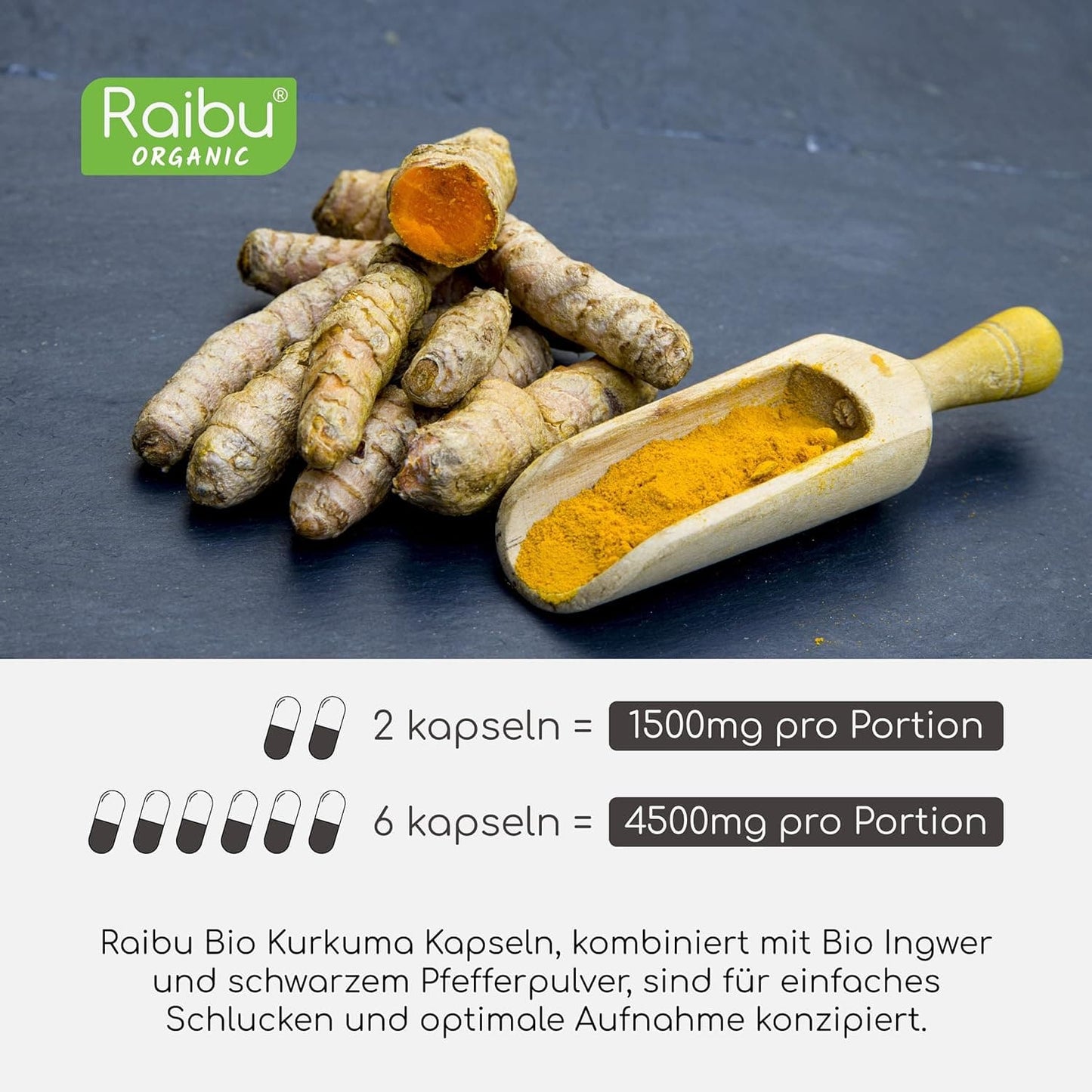 BIO Kurkuma Ingwer Kapseln mit schwarzer Pfeffer | 180 Kapseln mit 1500 mg je Kapsel