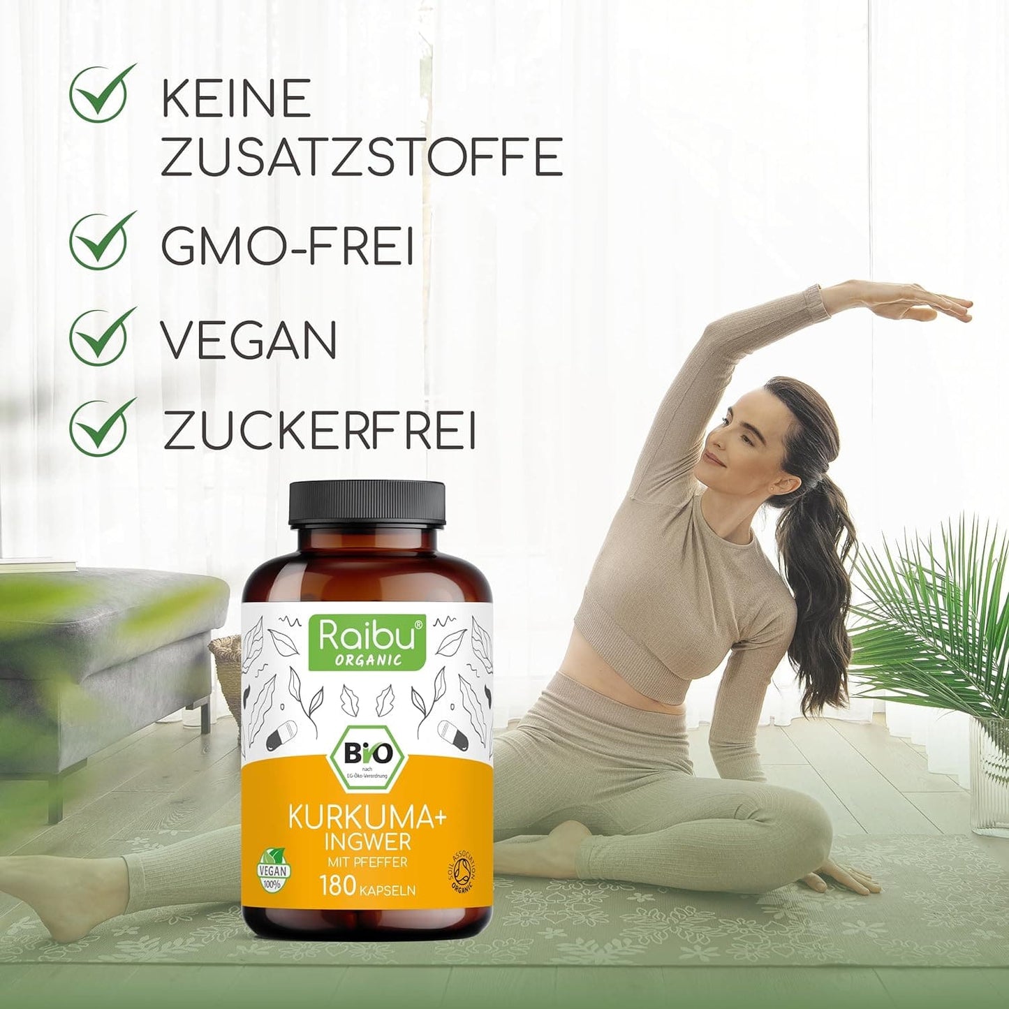 BIO Kurkuma Ingwer Kapseln mit schwarzer Pfeffer | 180 Kapseln mit 1500 mg je Kapsel