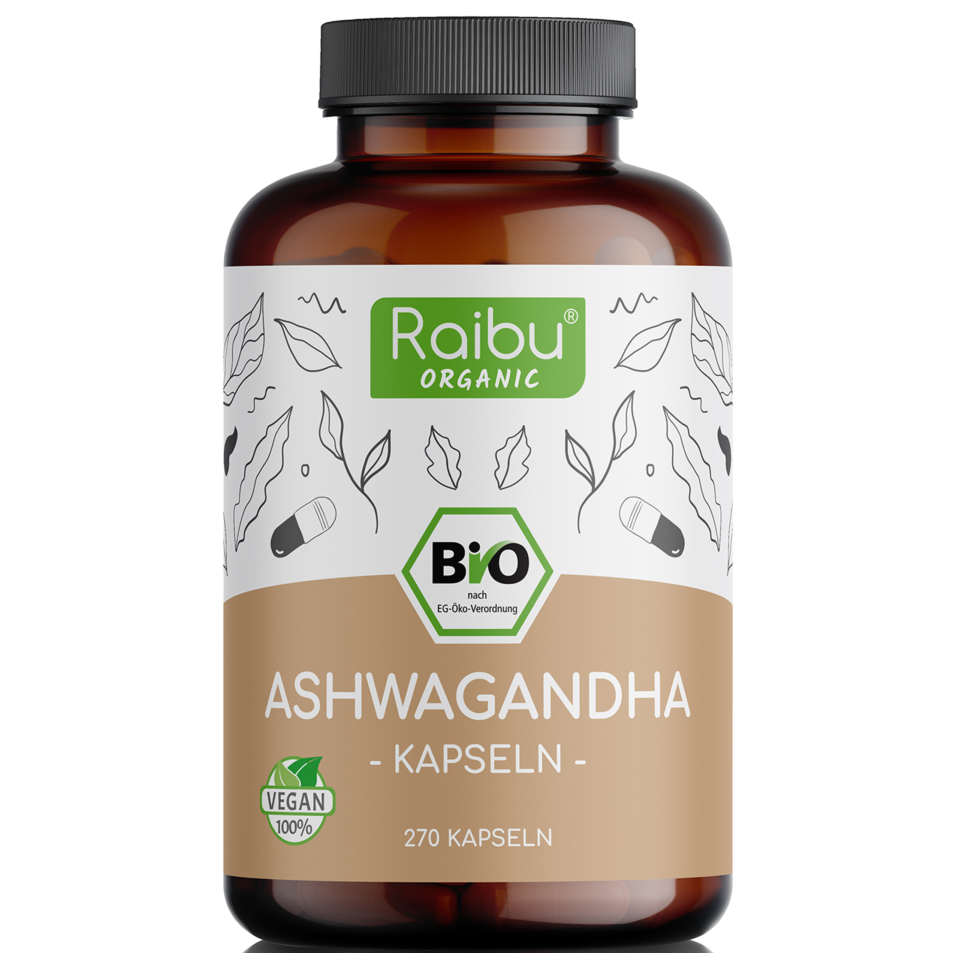 ASHWAGANDHA - 180 Kapseln (vegan) á 750 Mg - 10% Withanoliden - Schlafbeere