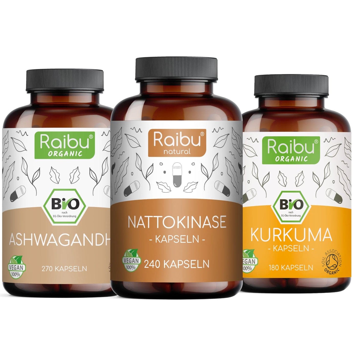 Herzgesundheit Komplett-Paket - Nattokinase, Ashwagandha & Kurkuma