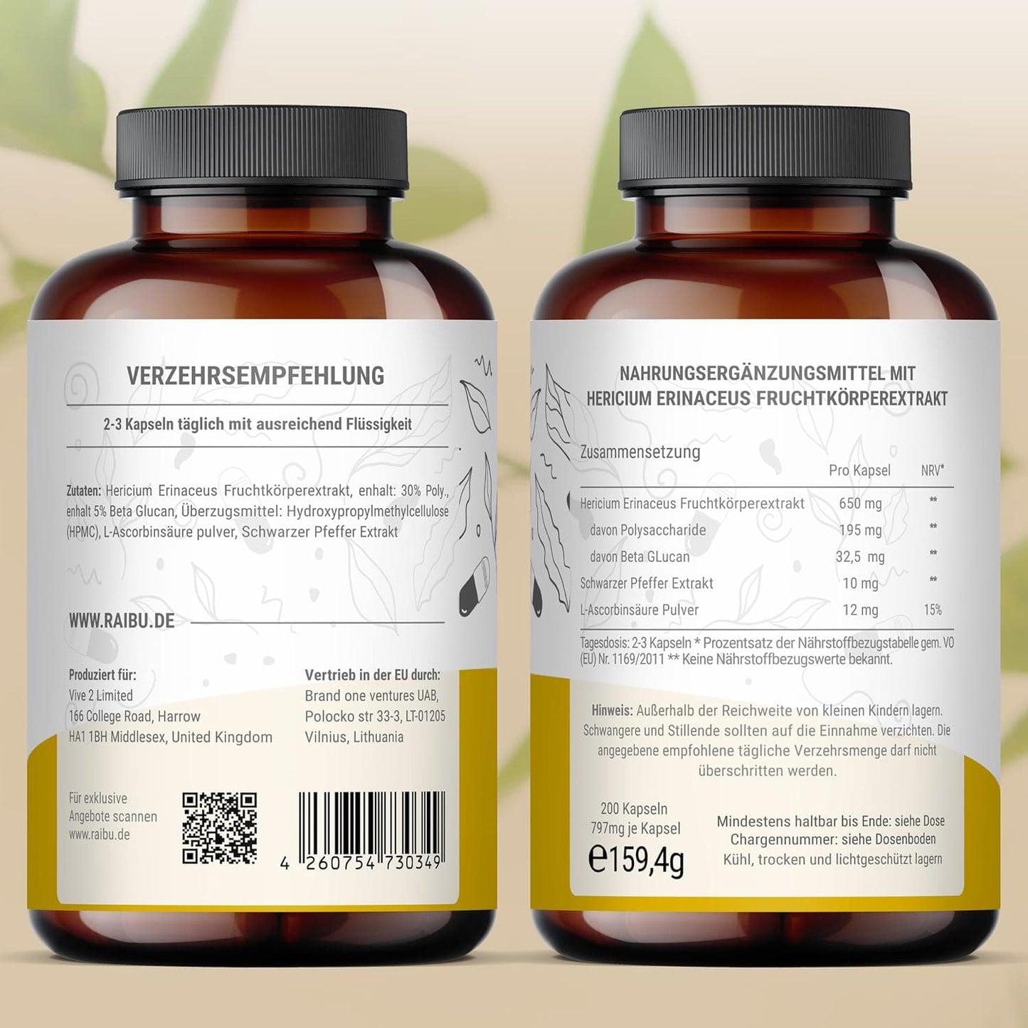 Lions Mane hochdosiert Kapseln | 30% bioaktive Polysaccharide | Löwenmähne