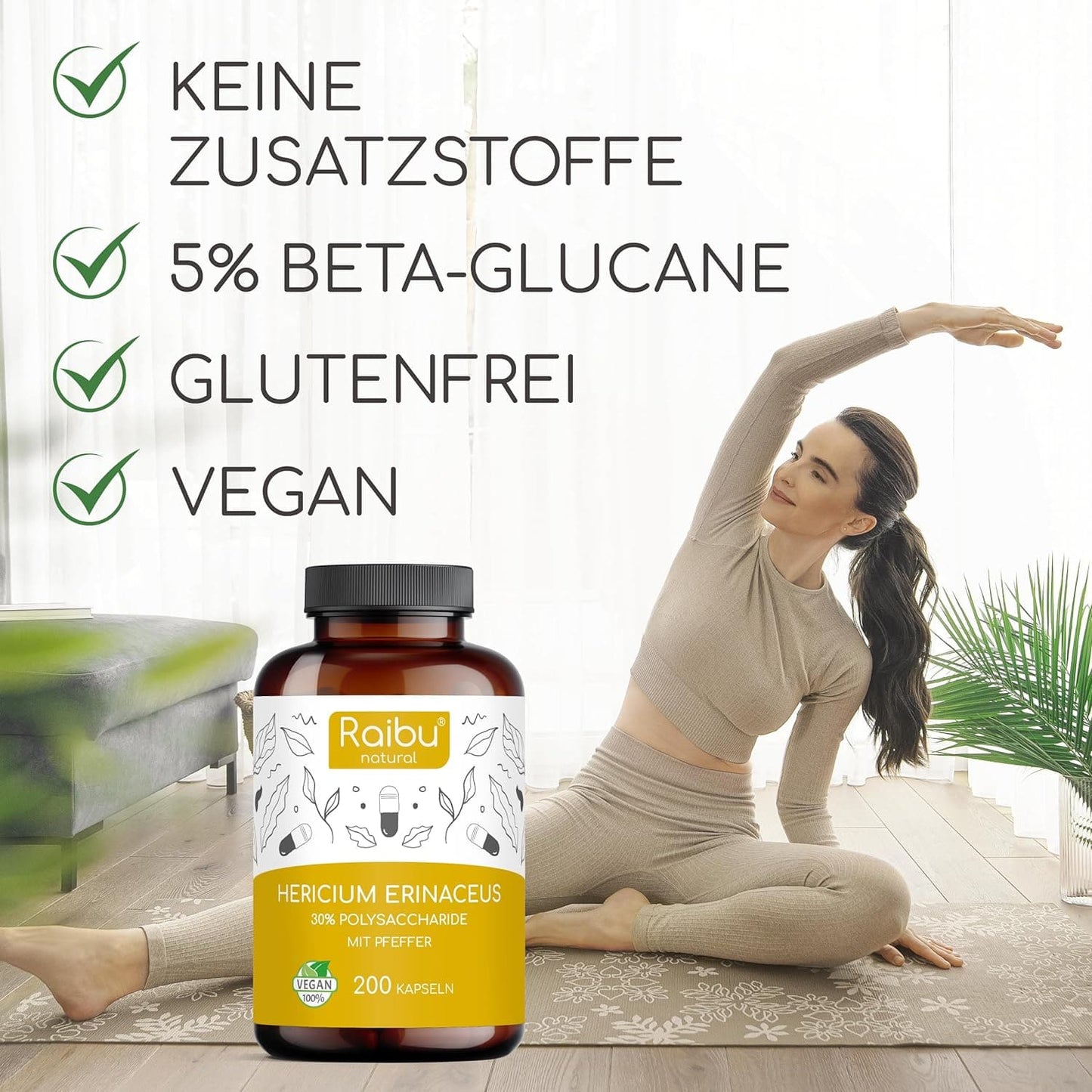 Lions Mane hochdosiert Kapseln | 30% bioaktive Polysaccharide | Löwenmähne
