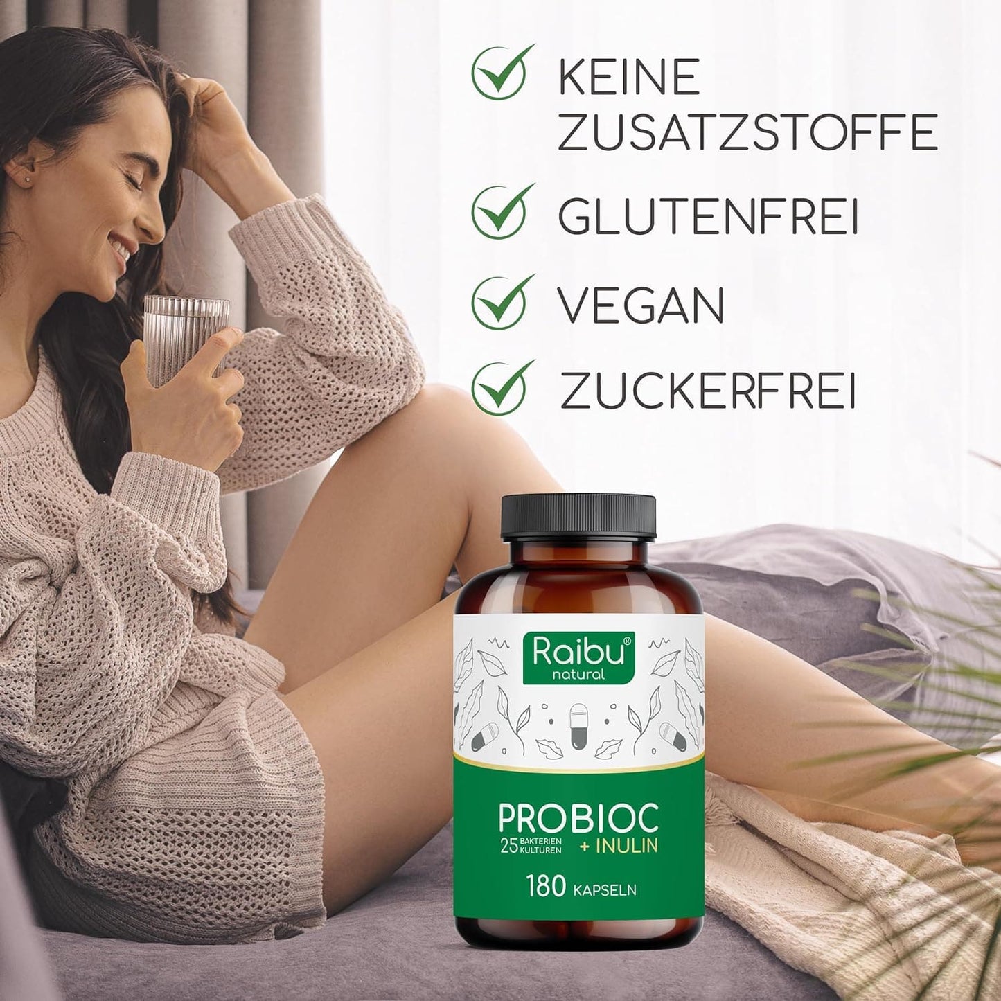 Probioc Kulturen Komplex | 25 Bakterienstämme mit Inulin | 180 Kapseln hochdosiert
