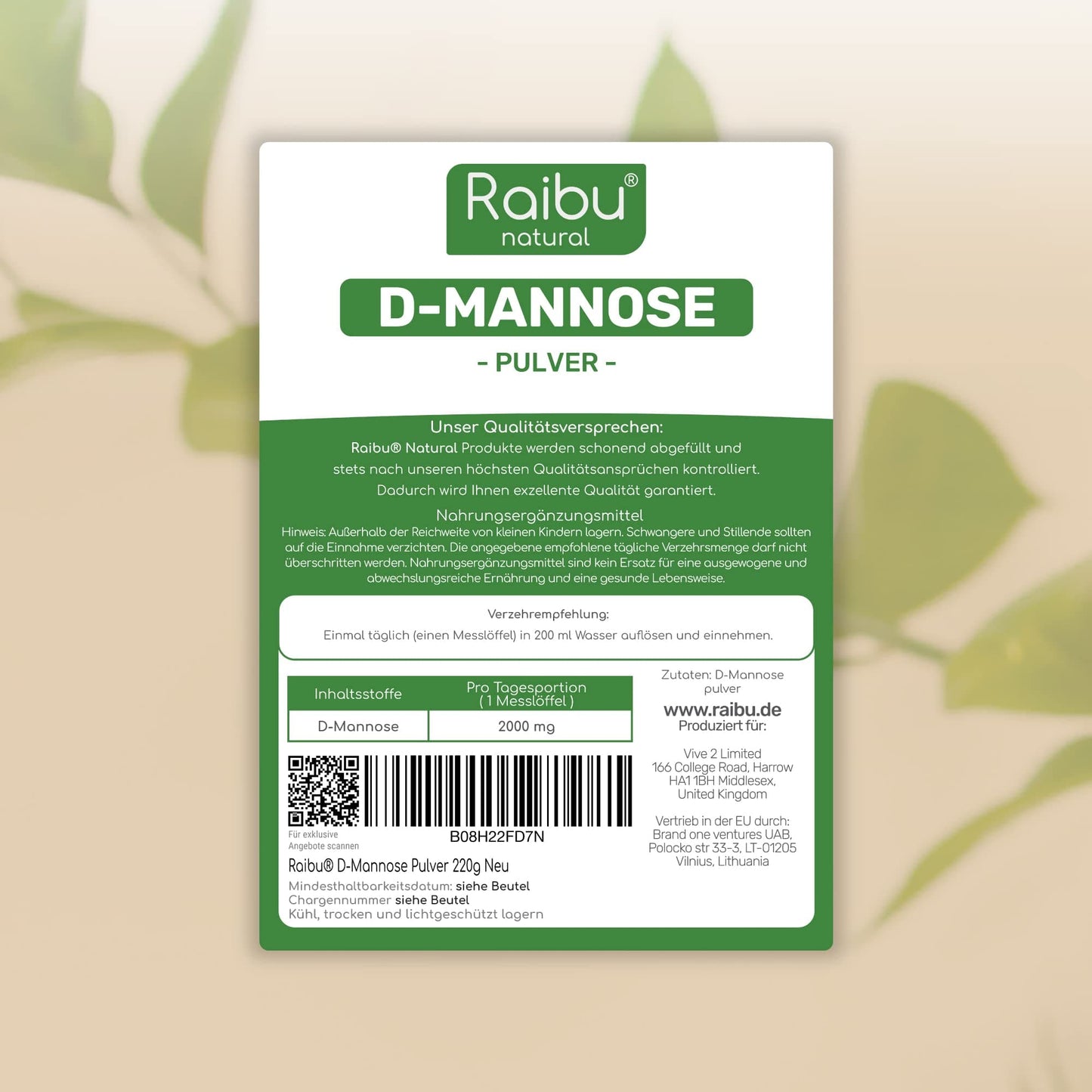 D-Mannose Pulver 250g | Hochrein, Vegan & Hochdosiert