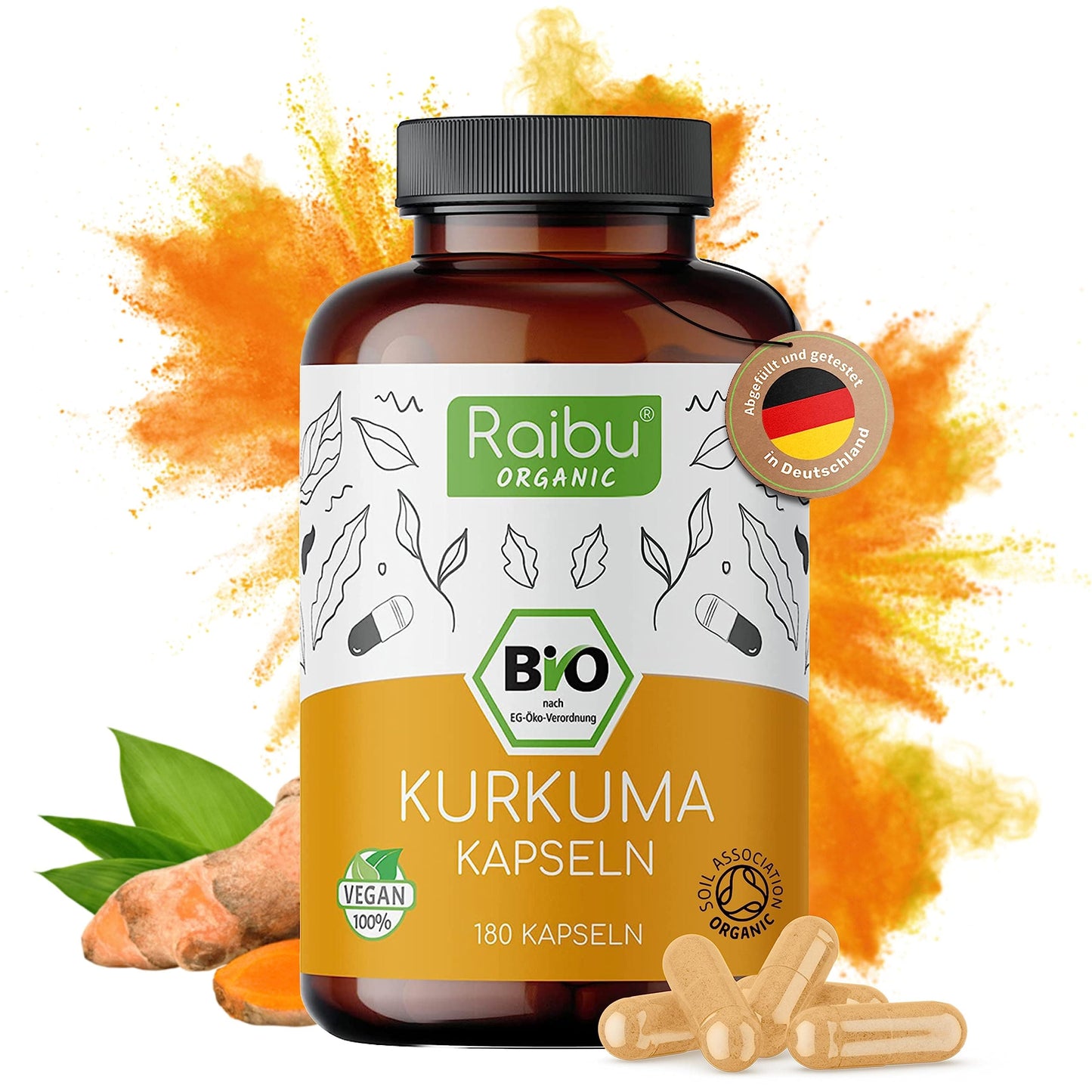 BIO Kurkuma Kapseln hochdosiert | 180 Kapseln mit 3000mg pro Tagesdosis