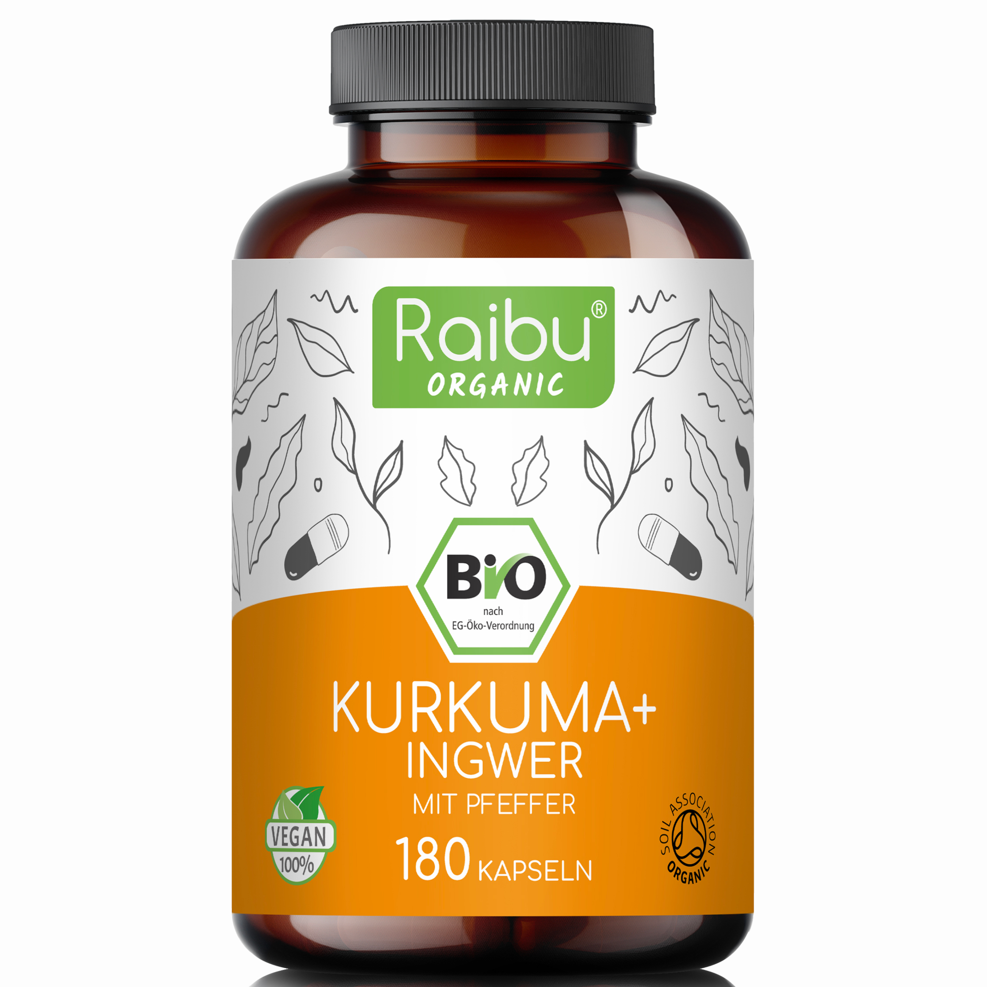 Kurkuma-Ingwer mit schwarzem Pfeffer BIO | 180 Kapseln