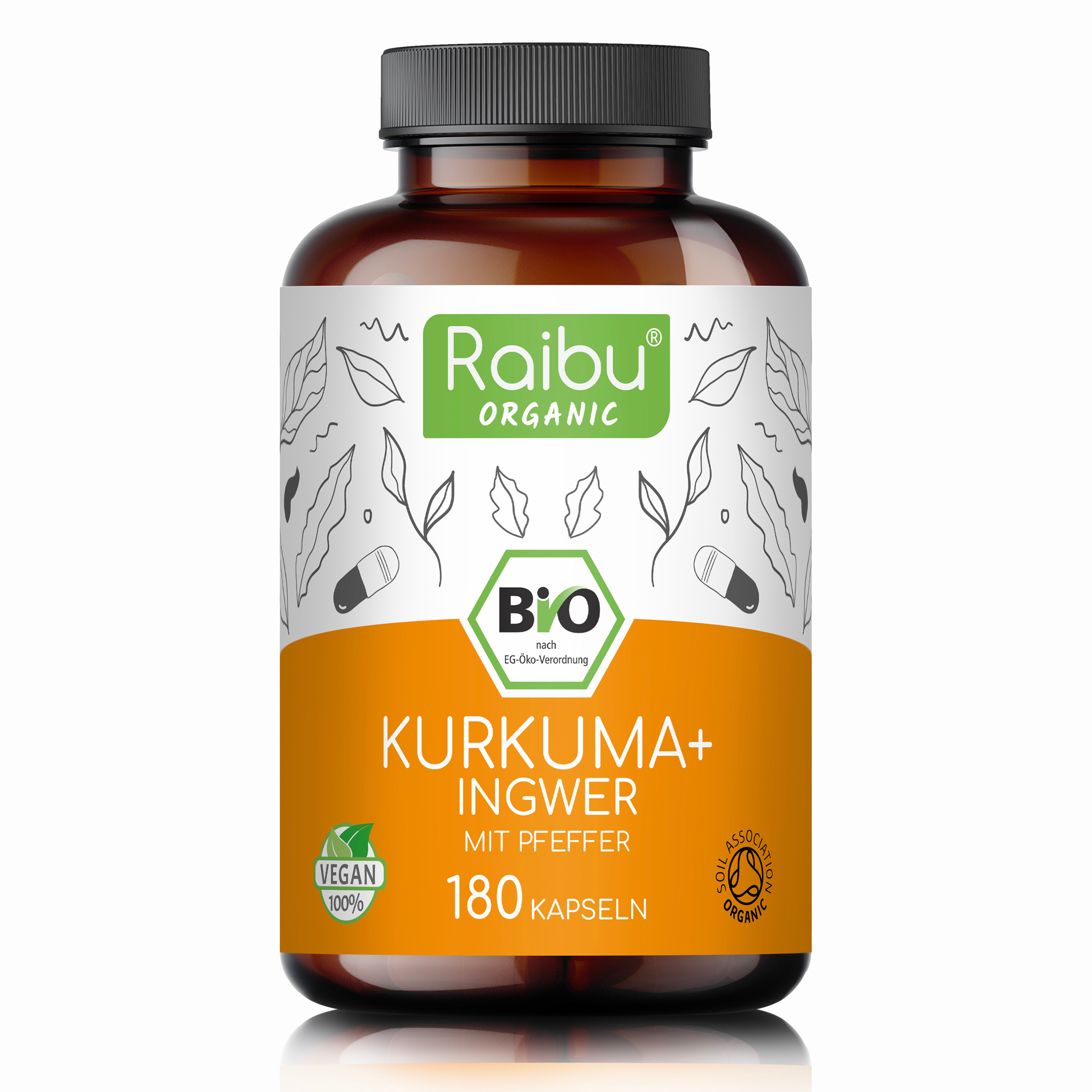 Kurkuma-Ingwer mit schwarzem Pfeffer | 180 Kapseln