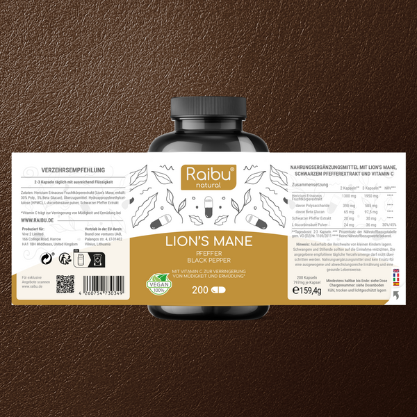 Lions Mane (hochdosiert) | 200 Kapseln