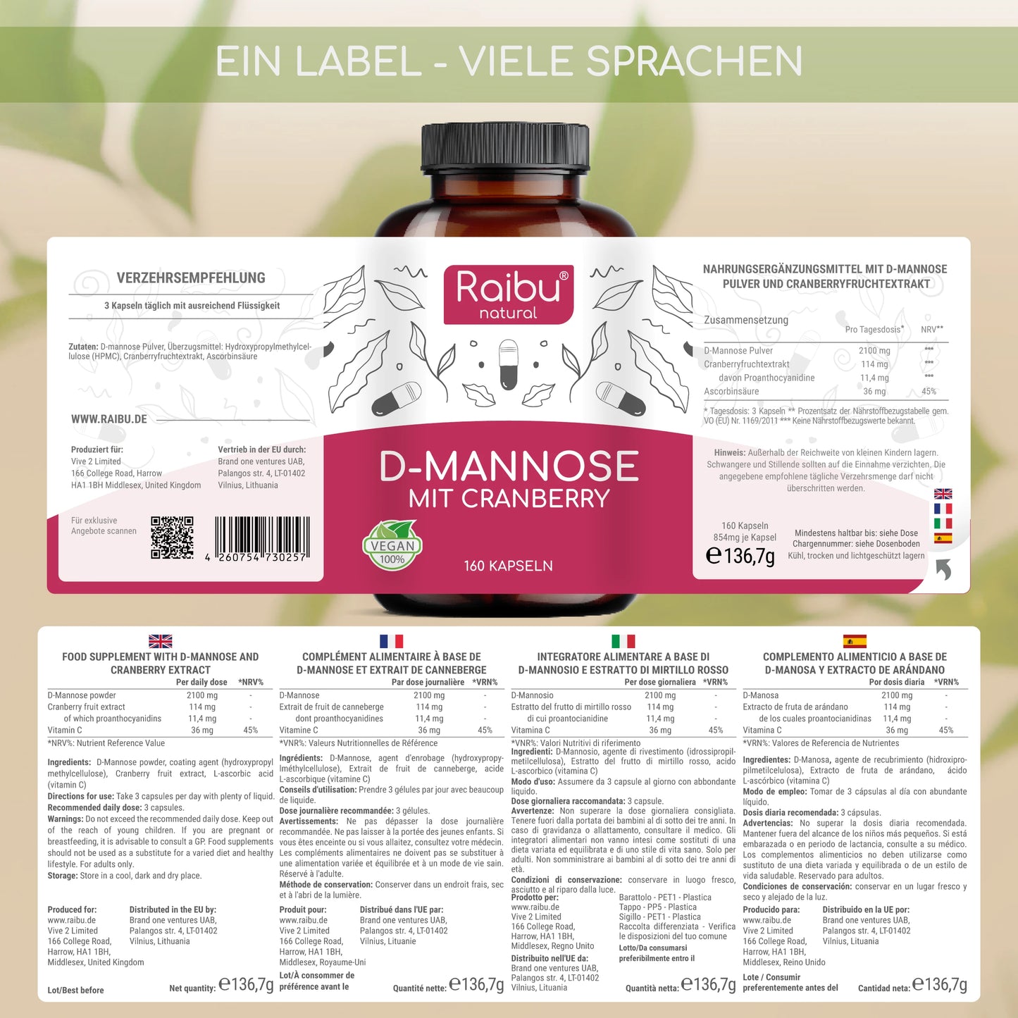 D-Mannose mit Cranberry | 160 Stk.