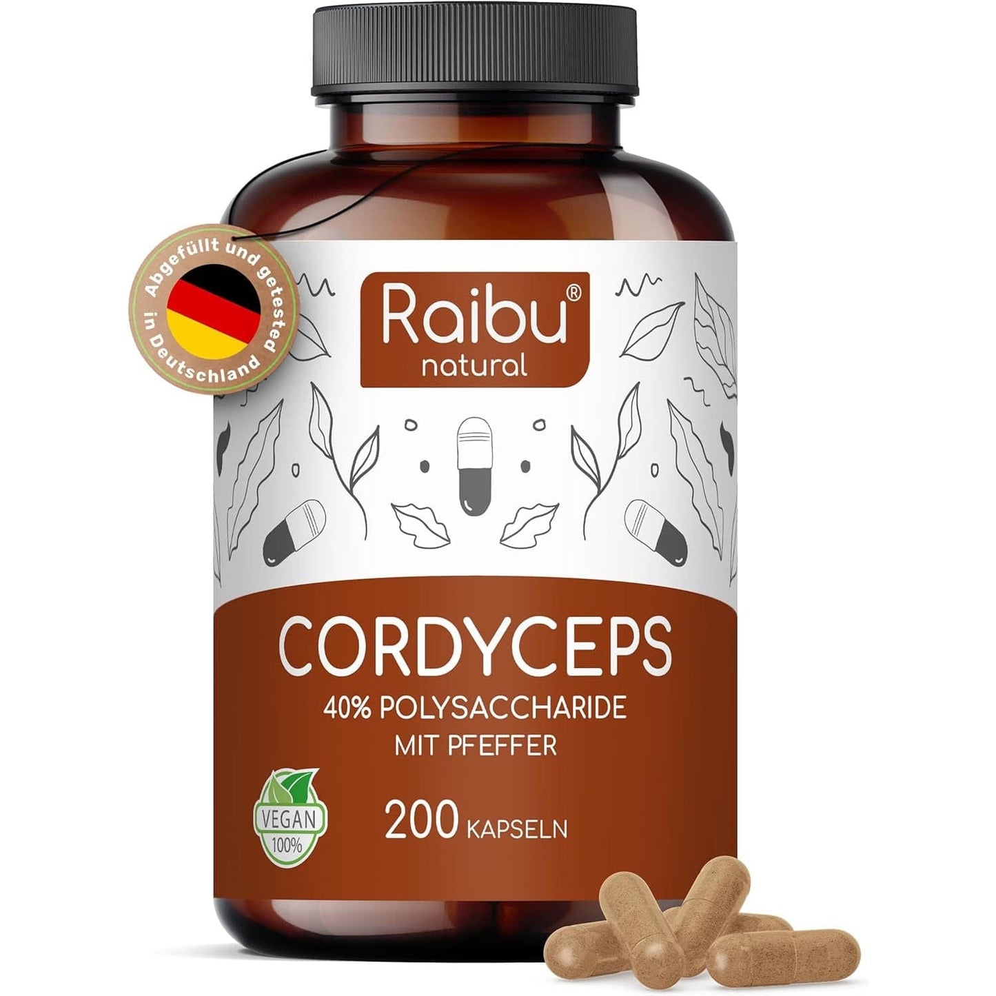 Cordyceps Kapseln hochdosiert | 40% Polysaccharide | 10:1 Extrakt