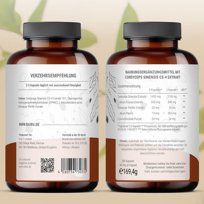 Cordyceps Kapseln hochdosiert | 40% Polysaccharide | 10:1 Extrakt