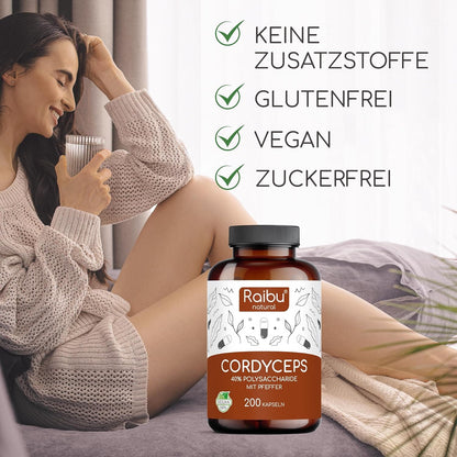 Cordyceps Kapseln hochdosiert | 40% Polysaccharide | 10:1 Extrakt