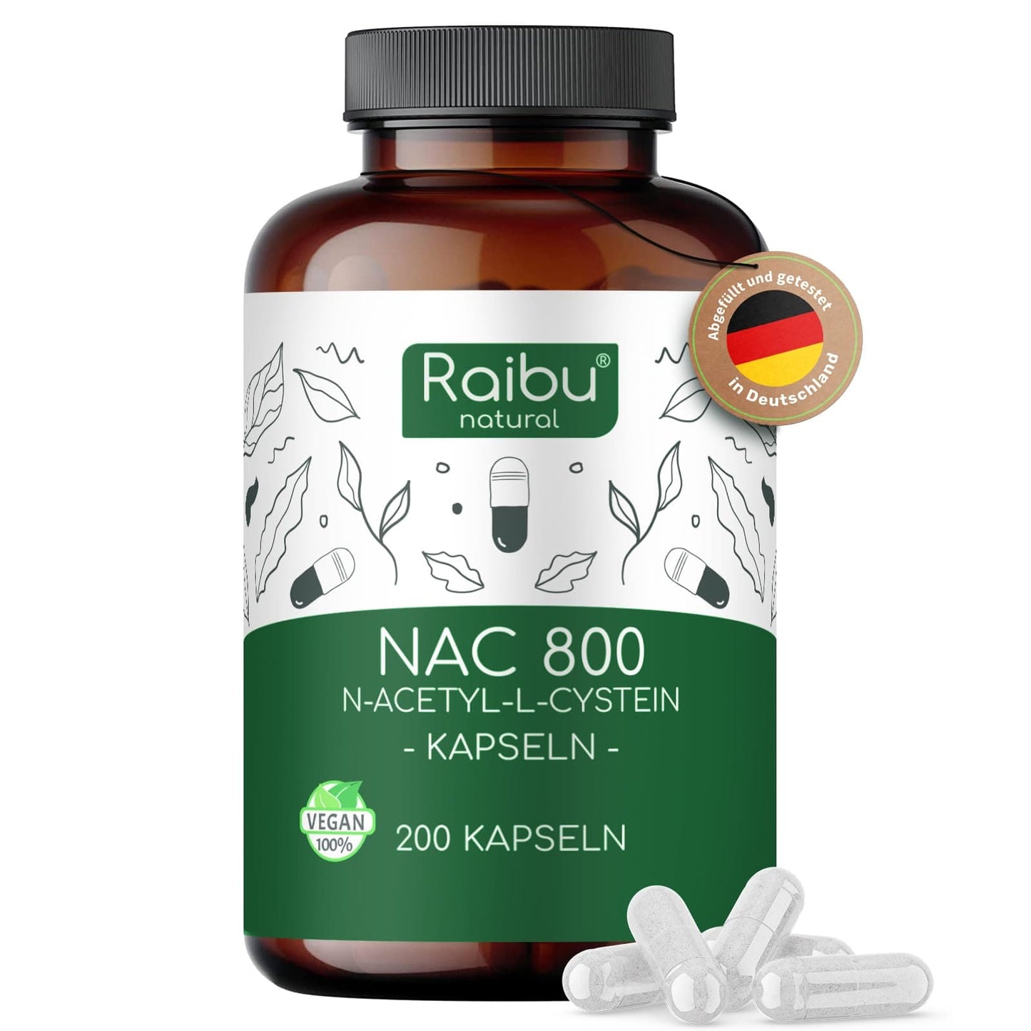 NAC (N-Acetyl-Cystein) Kapseln | 200 Stk. je 800 mg | Hochdosiert & Vegan