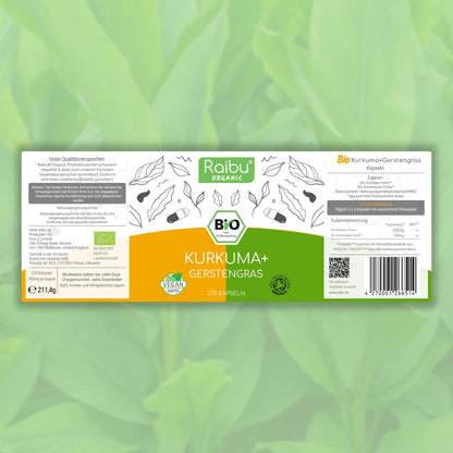270 Kurkuma Gerstengras Kapseln im Verhältnis 2:1 | Hochdosiert & Vegan