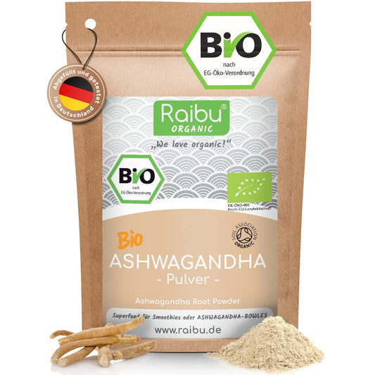 Raibu Ashwagandha Premium BIO Pulver | 100% ECHTE Ashwagandha Pulver