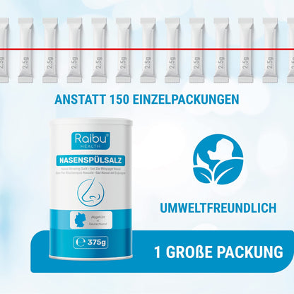 375g Nasenspülsalz für Nasenduschen | 150 Portionen und inkl. Dosierlöffel